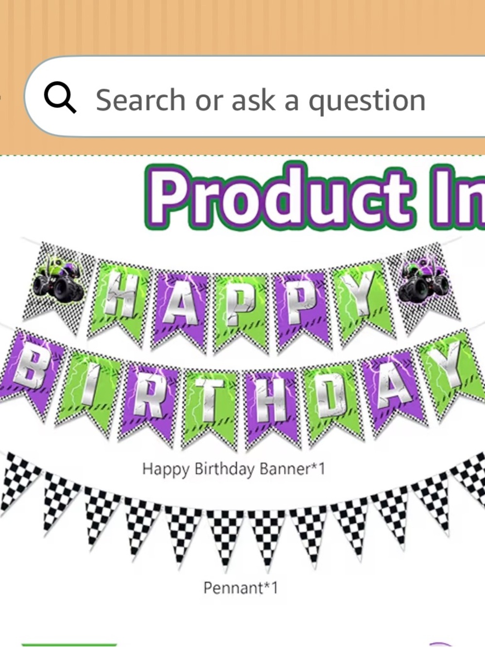 Monster Truck Happy Birthday Banner & Checkered Flag Banner